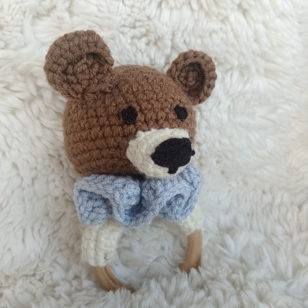 Handmade Brown Bear Rattle for Kids